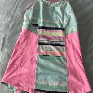 Ivivva tank fits size anywhere from 7-12.Adorable color combination.